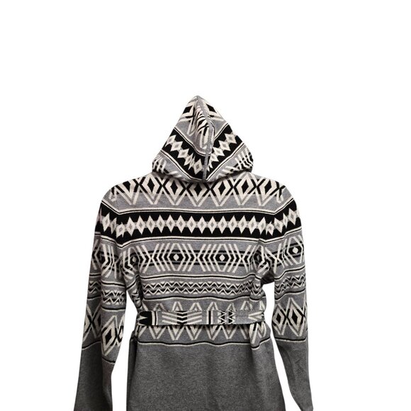 Rachel Zoe Womens Size 2X Gray Tribal Print Belted Wrap Cardigan Sweater Hooded - Picture 4 of 6
